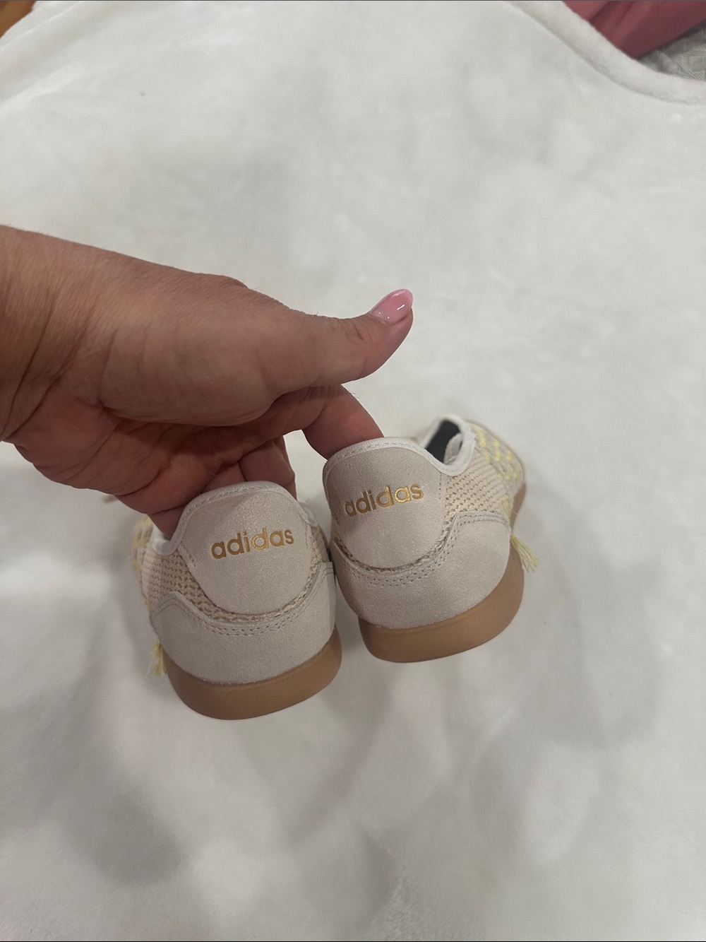 adidas Women’s Beige Mesh Slip-On Sneakers with Gold Accents - Picture 5 of 11